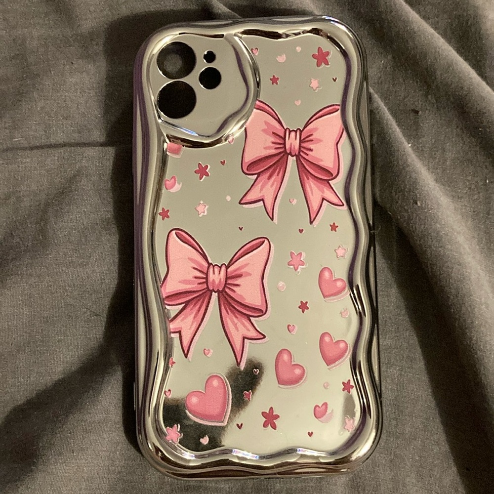 SHEIN Silver Case with Pink Bow Accents